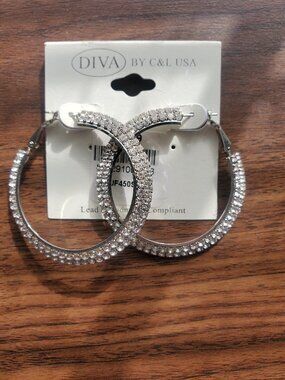 Silver Rhinestone Hoops